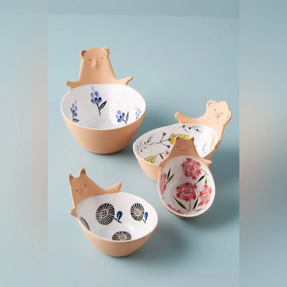 Anthropologie Ariya Ceramic Bear Set of 4 Measuring Cups NEW